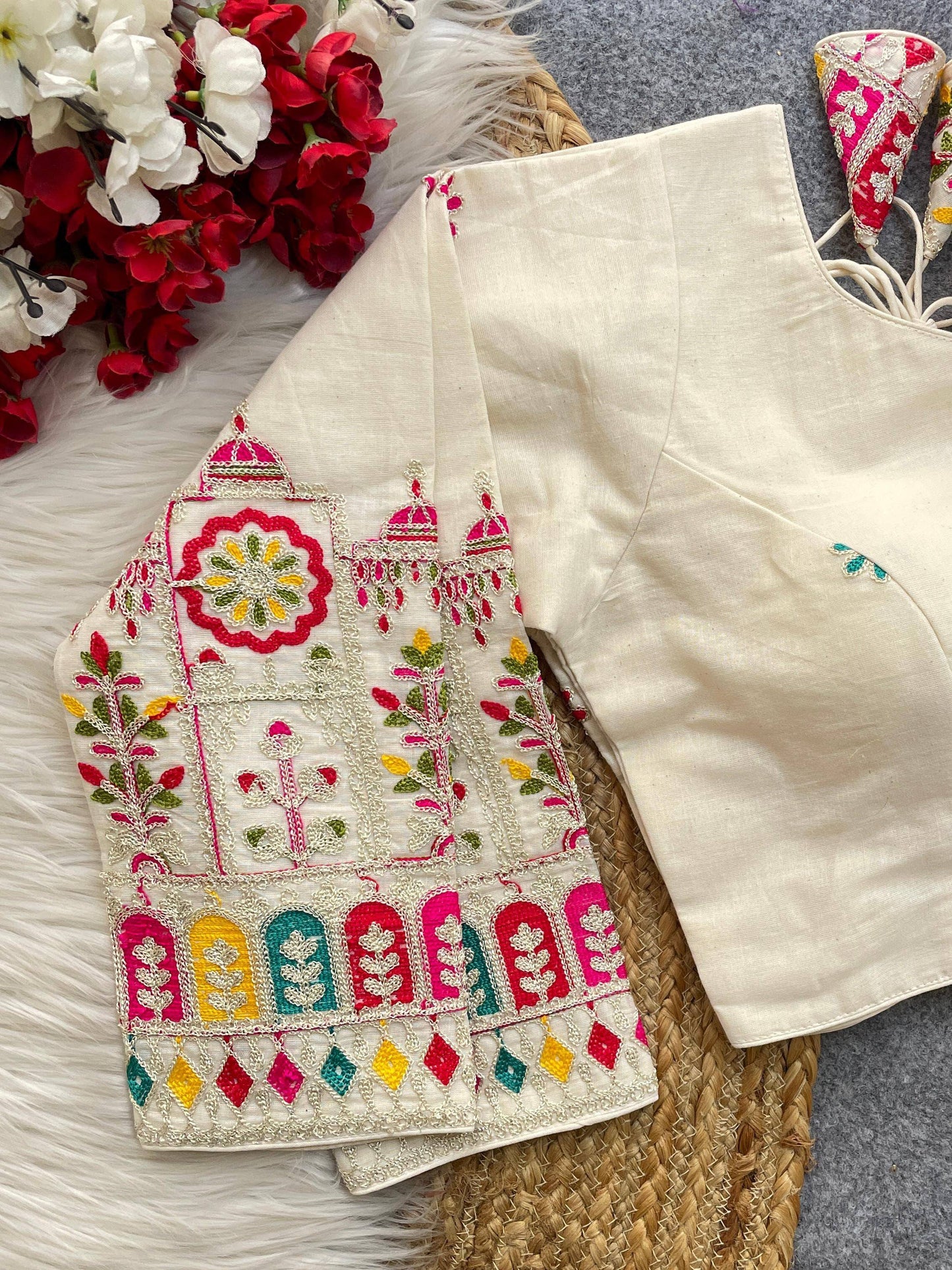 Beautiful Khadi Cotton With Chain Stitch Embroidered Blouse