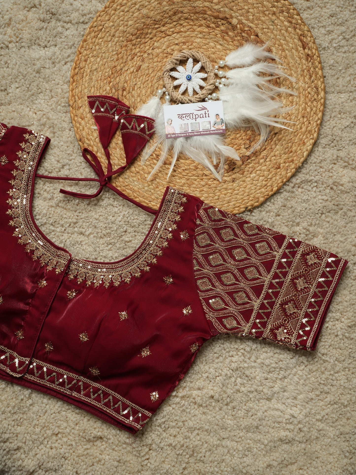 Zimicho fabric patti design readymade blouse Maroon Free Size