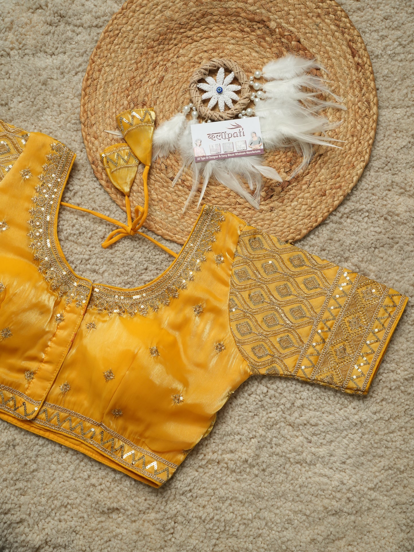 Zimicho fabric patti design readymade blouse Yellow Free Size