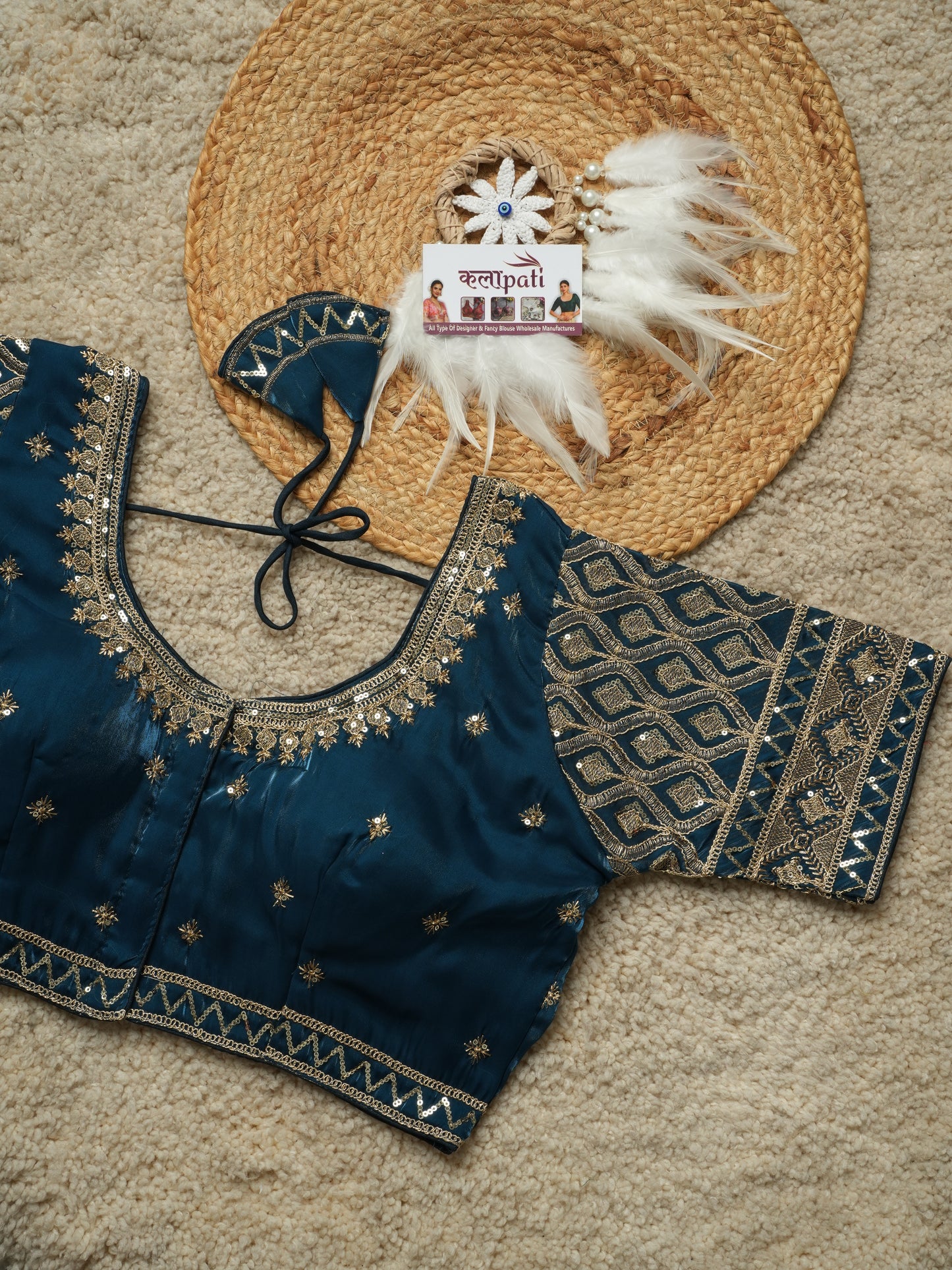 Zimicho fabric patti design readymade blouse Blue Free Size