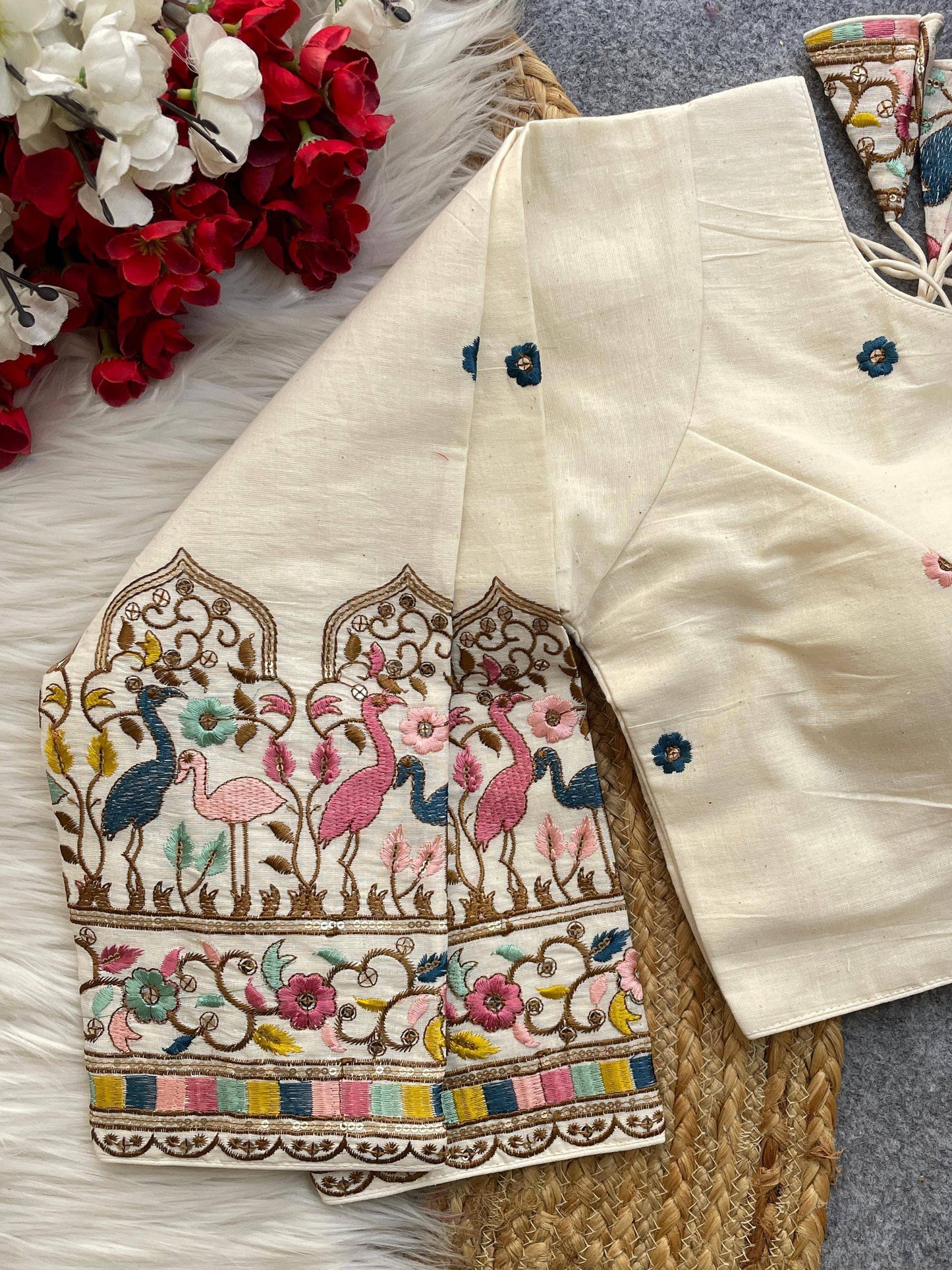 Beautiful Khadi Cotton With Chain Stitch Embroidered Blouse