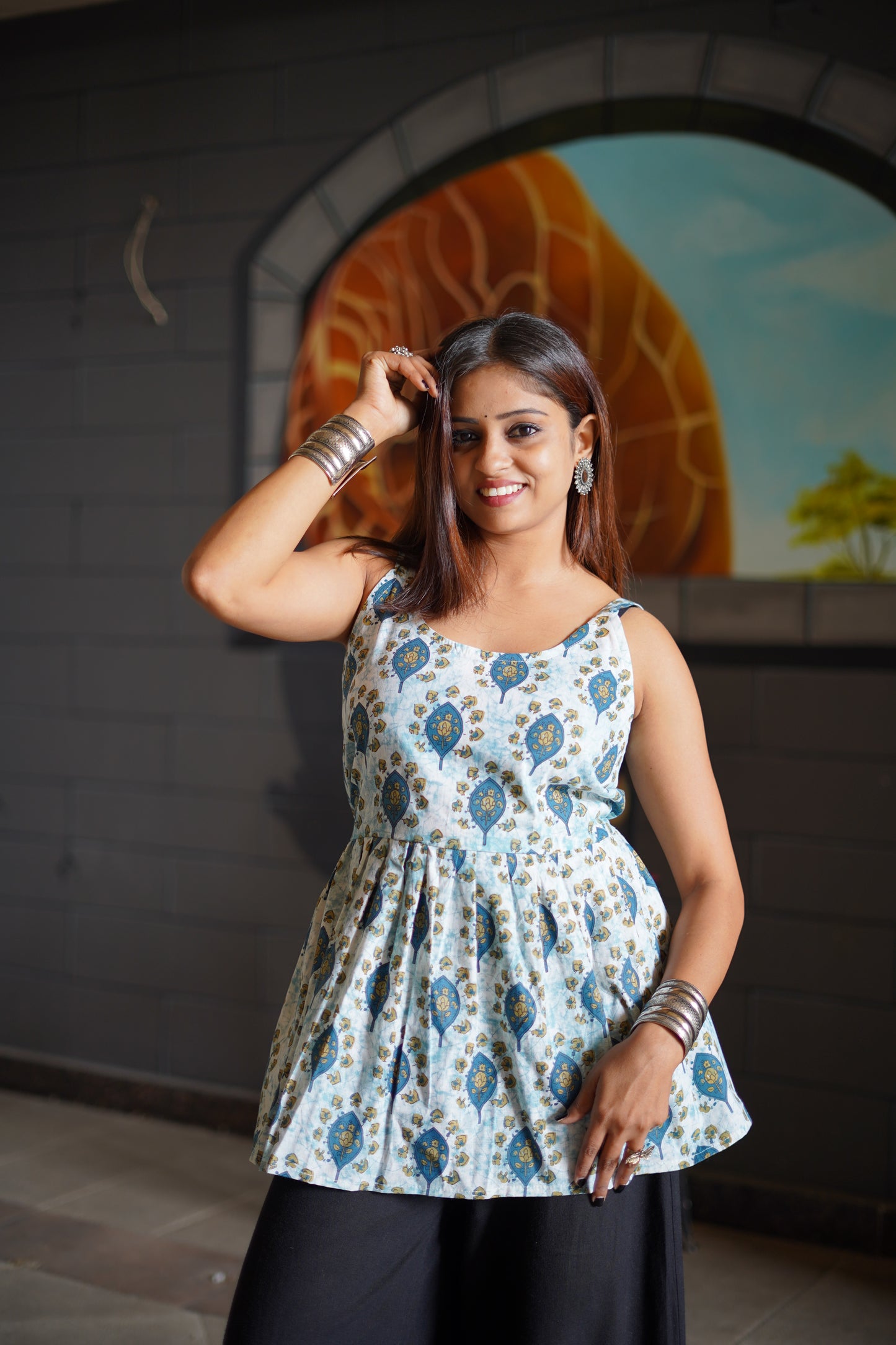 Aarya Blue Bloom Cotton Kurti