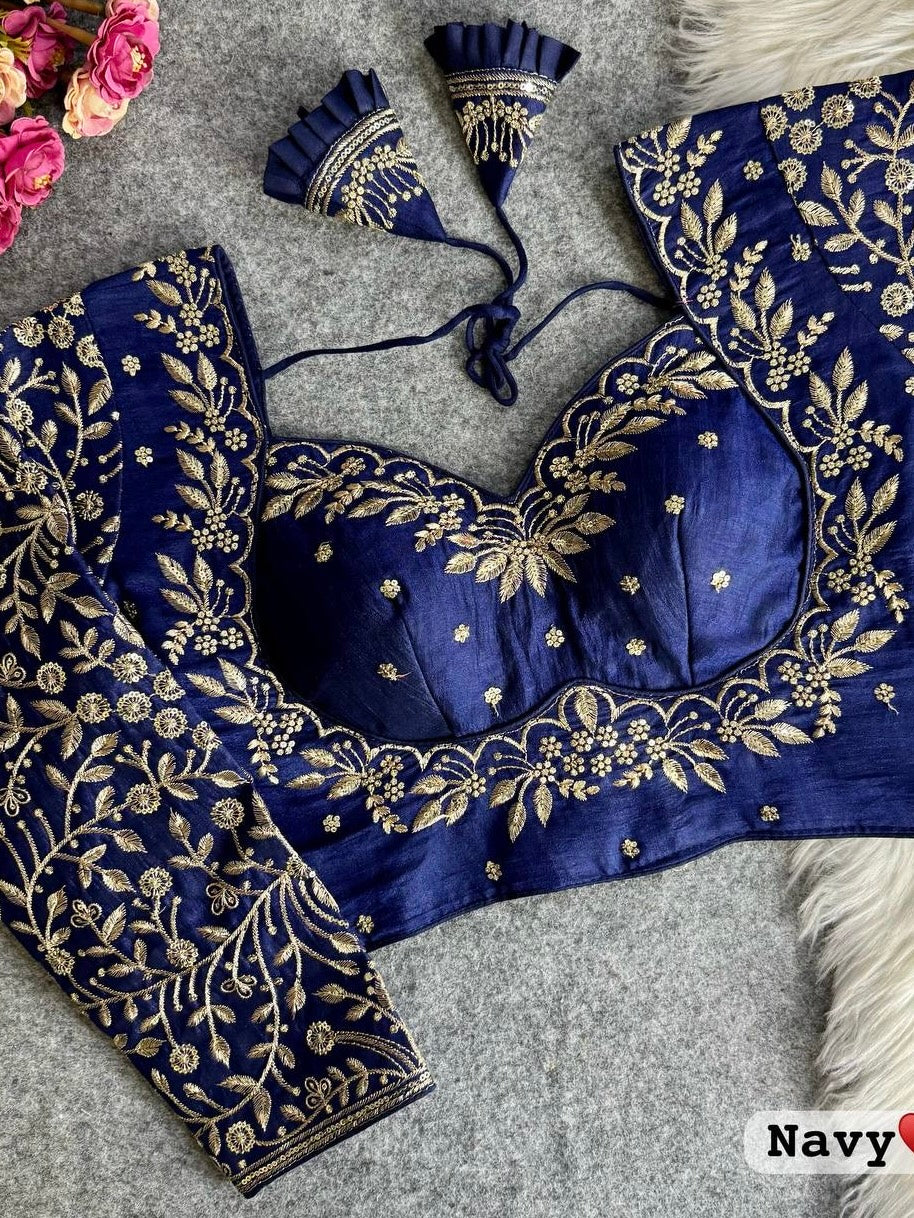 Royal mumtaz style long Sleeves Bridal Blouse Navy Free Size