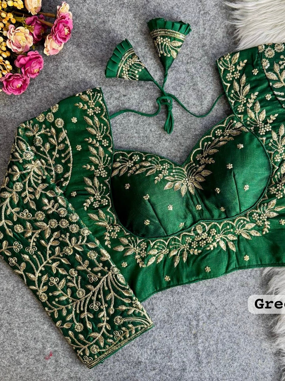 Royal mumtaz style long Sleeves Bridal Blouse Green Free Size