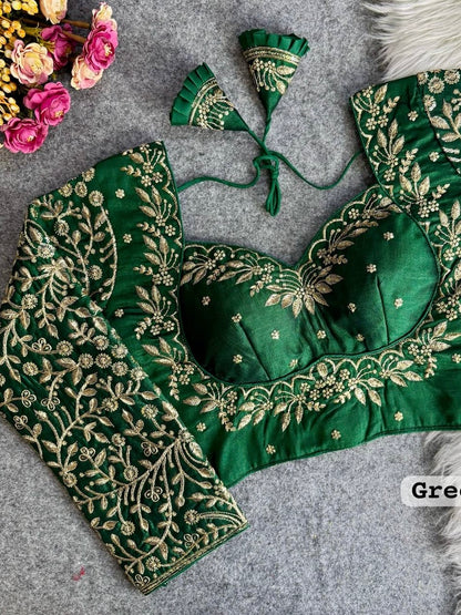 Royal mumtaz style long Sleeves Bridal Blouse Green Free Size