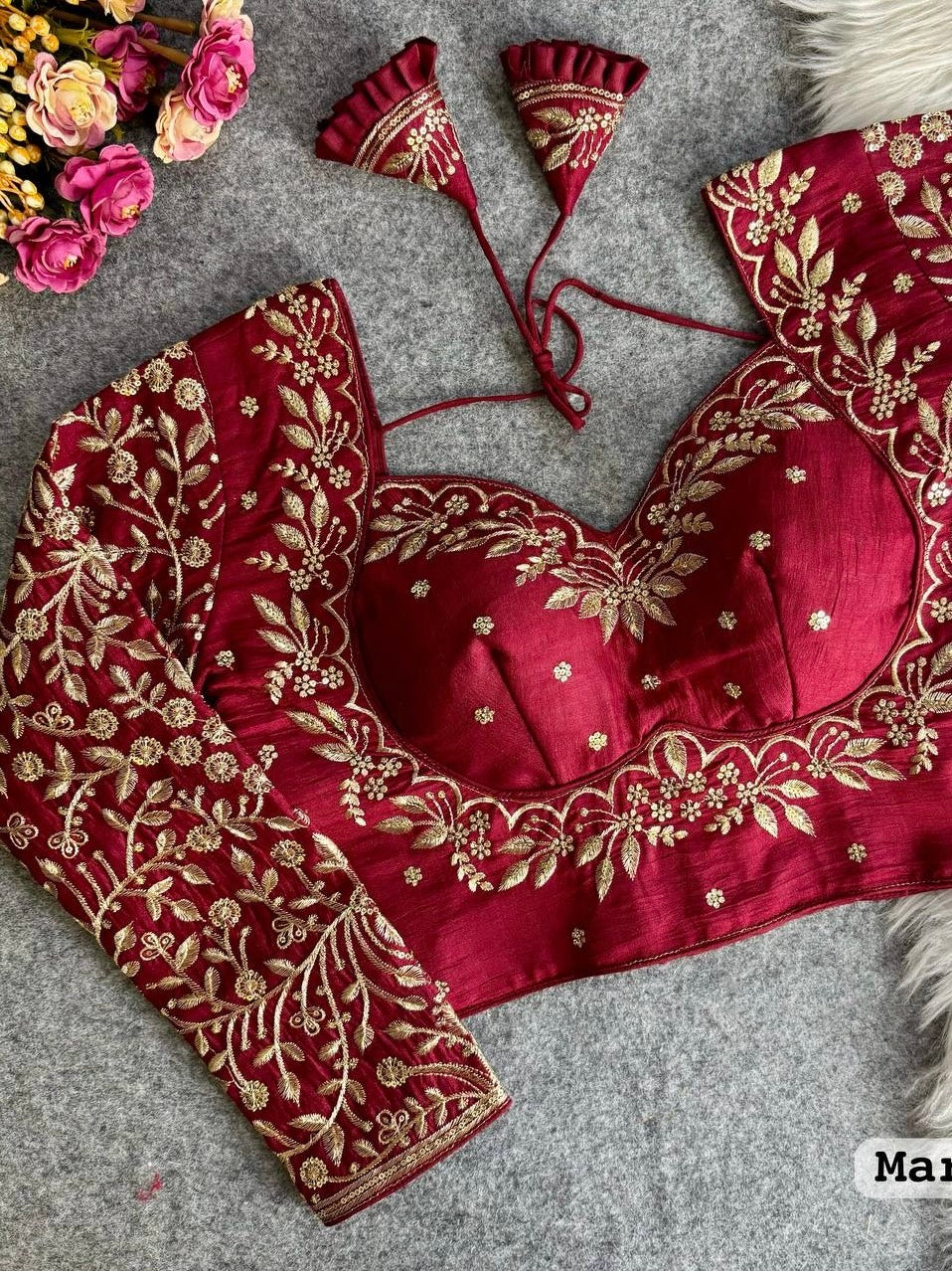 Royal mumtaz style long Sleeves Bridal Blouse Maroon Free Size