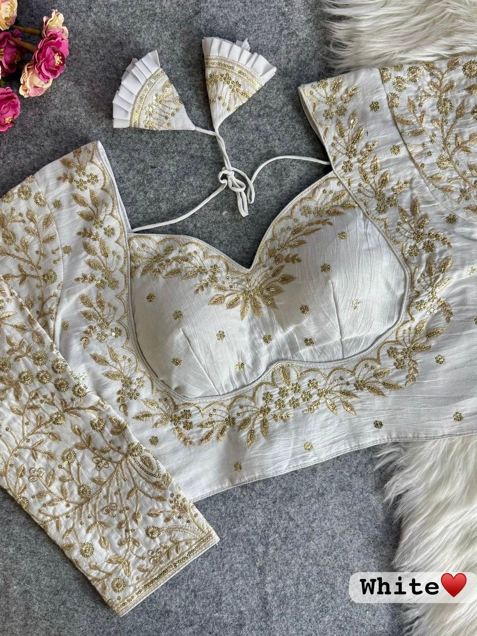 Royal mumtaz style long Sleeves Bridal Blouse White Free Size