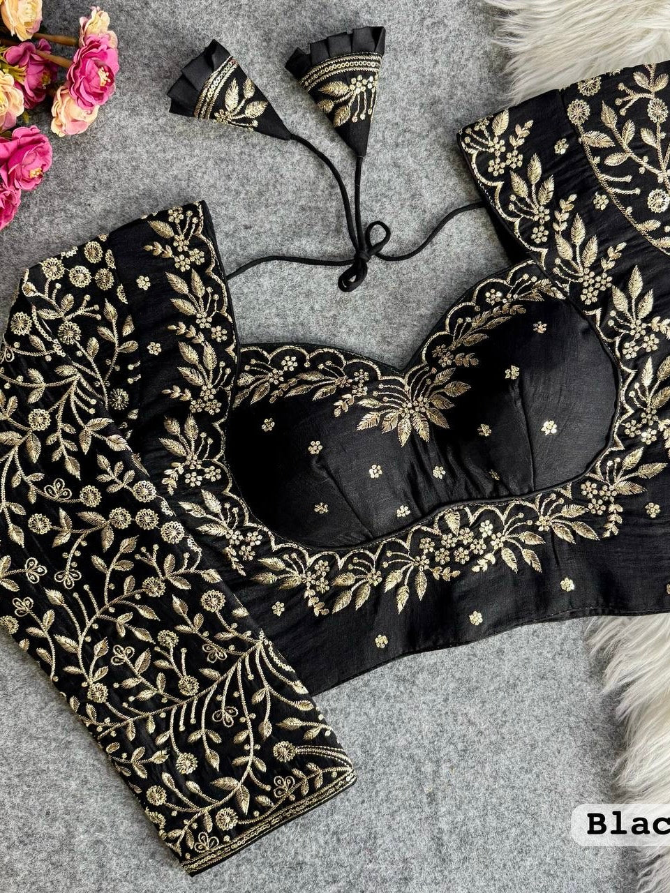 Royal mumtaz style long Sleeves Bridal Blouse Black Free Size