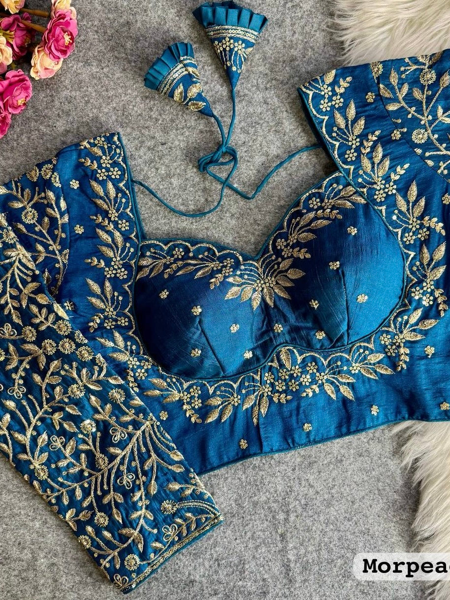 Royal mumtaz style long Sleeves Bridal Blouse Blue Free Size