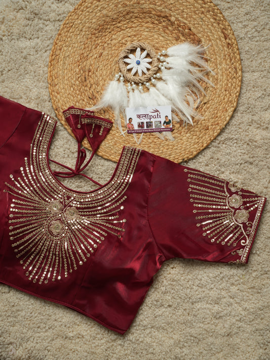Jimicho fabric Jhilmil design readymade blouse Maroon Free Size