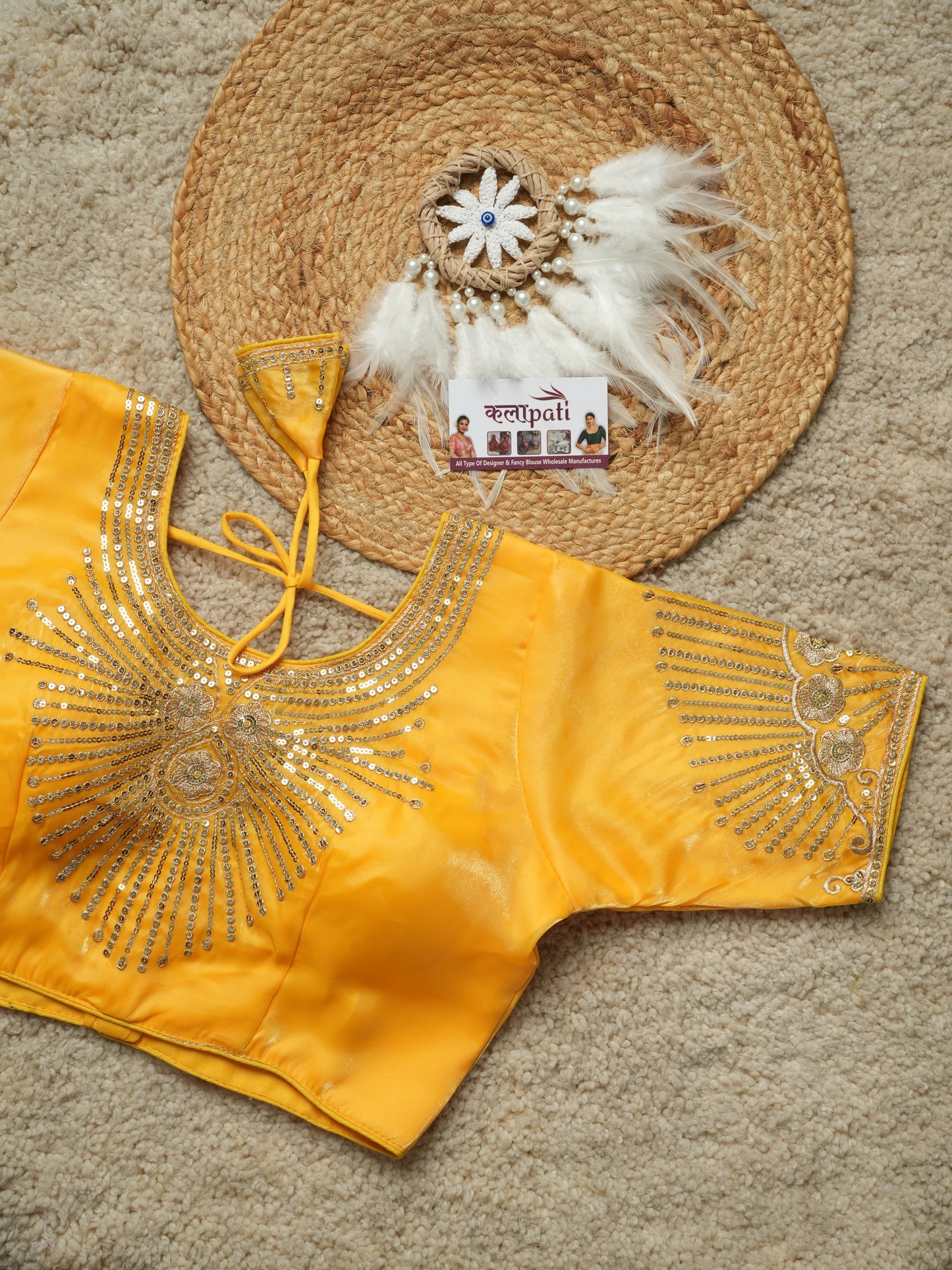 Jimicho fabric Jhilmil design readymade blouse Yellow Free Size