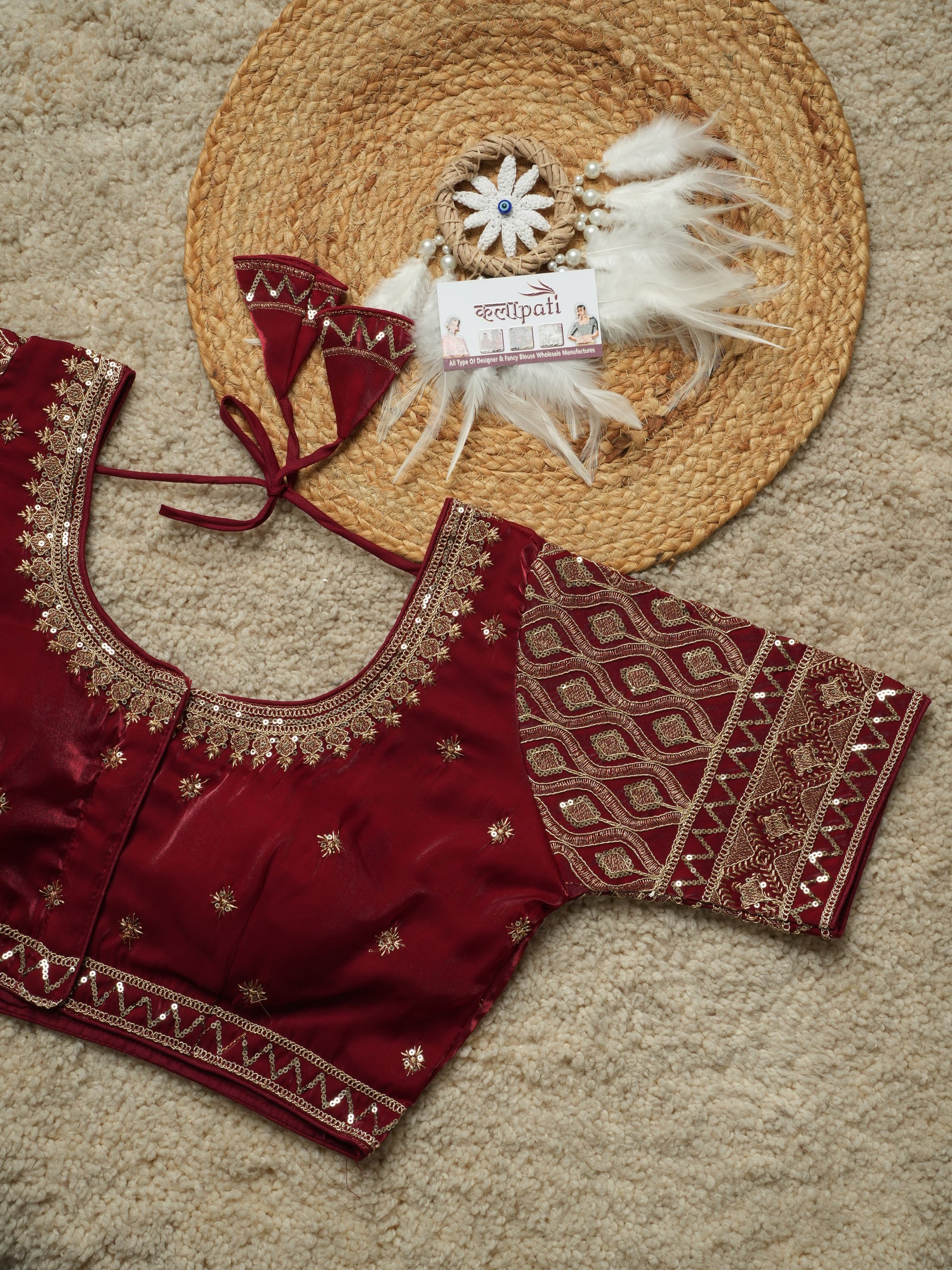 Zimicho fabric patti design readymade blouse Maroon Free Size