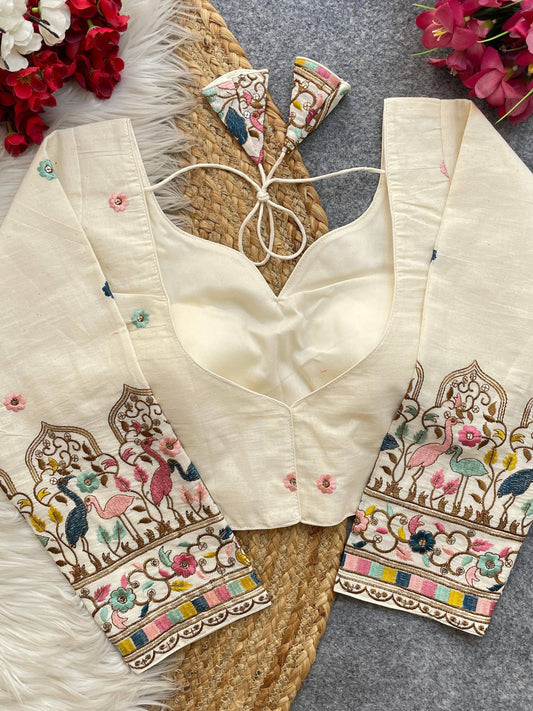 Beautiful Khadi Cotton With Chain Stitch Embroidered Blouse