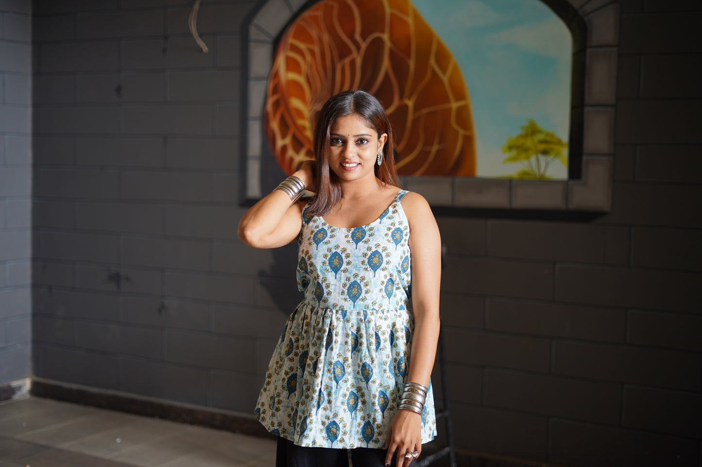 Aarya Blue Bloom Cotton Kurti