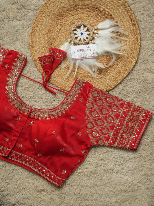 Zimicho fabric patti design readymade blouse Red Free Size