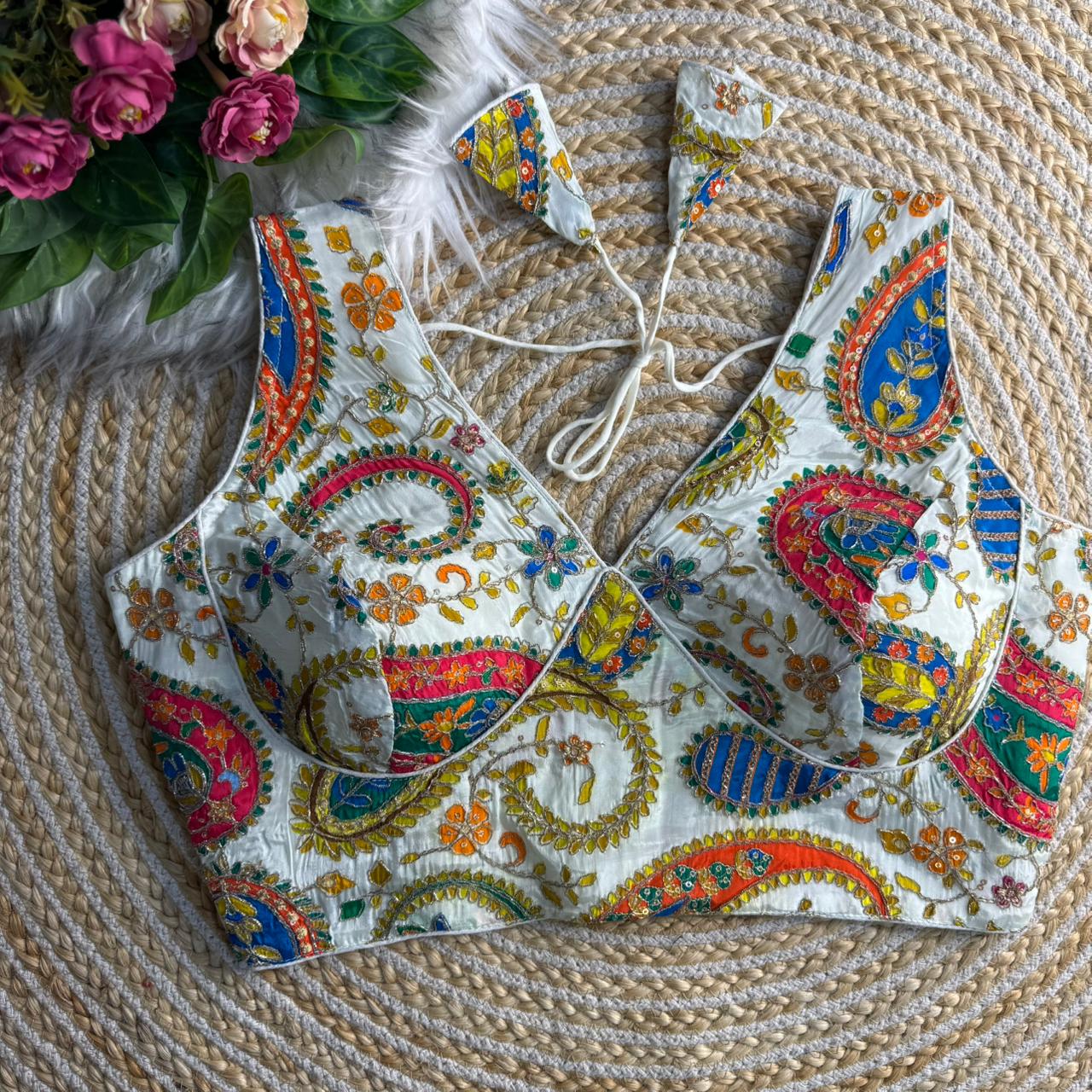 Royal Designer Long Neck Heavy Position Work Blouse