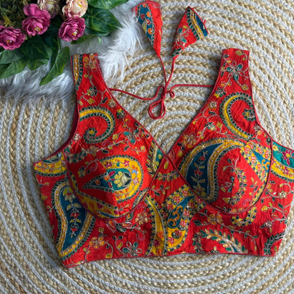 Royal Designer Long Neck Heavy Position Work Blouse