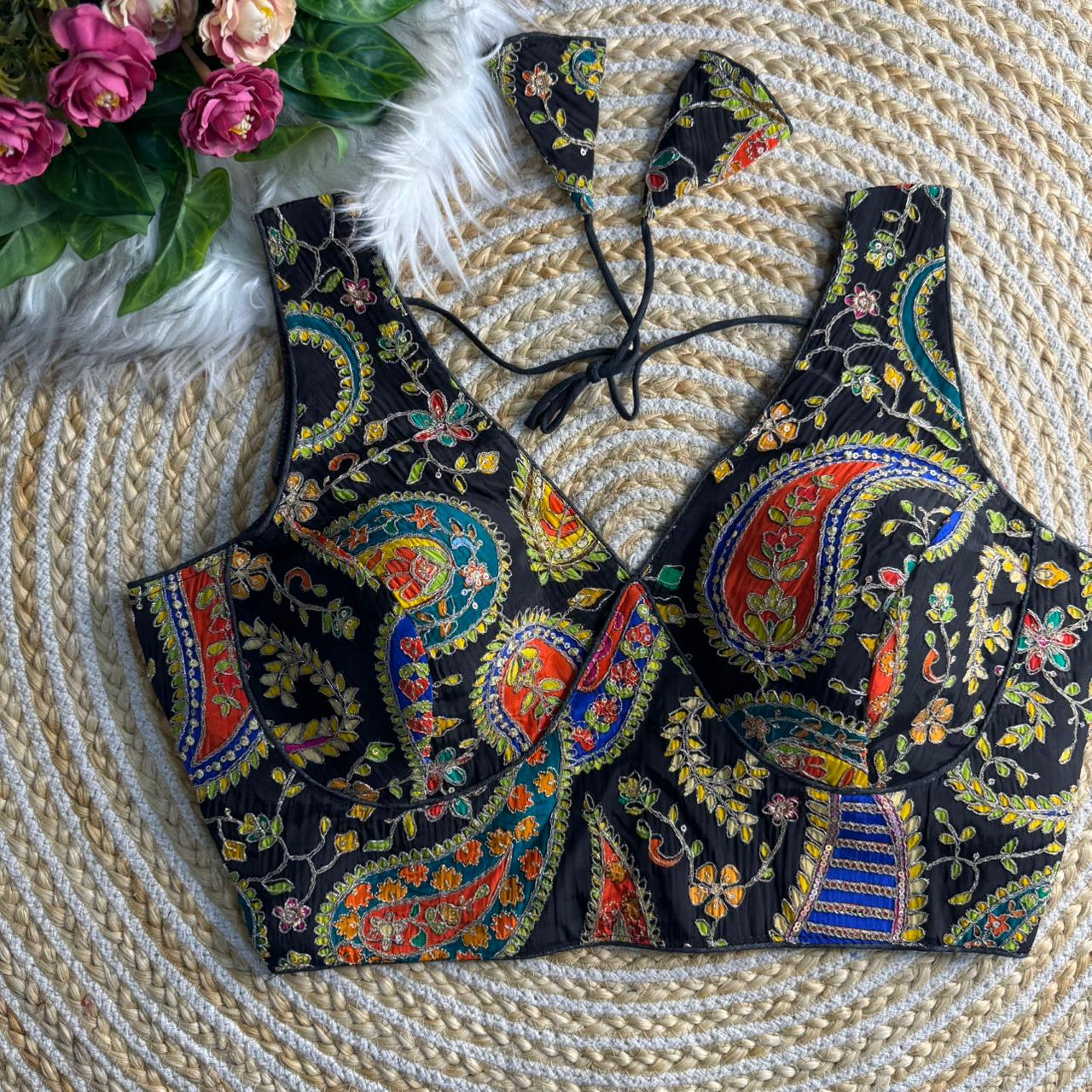 heavy bridal madhubala style blouse, pure italian silk readymade blouse, red designer bridal blouse back open, zari coding sequence blouse India, premium padded bridal blouse, premium readymade blouse online India, heavy bridal blouse designer, Madhubala style blouse, pure silk readymade blouse, zari sequence blouse online, luxury partywear blouse India,