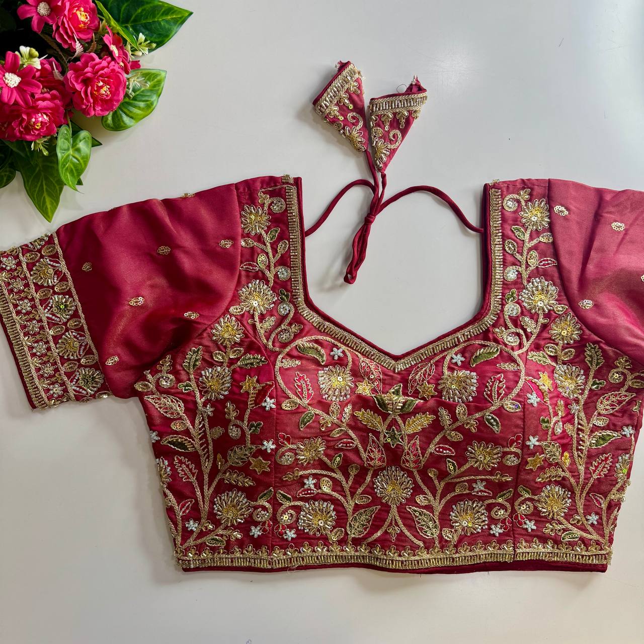 Heavy Stars & Beads Work Bridal Blouse Maroon Free Size