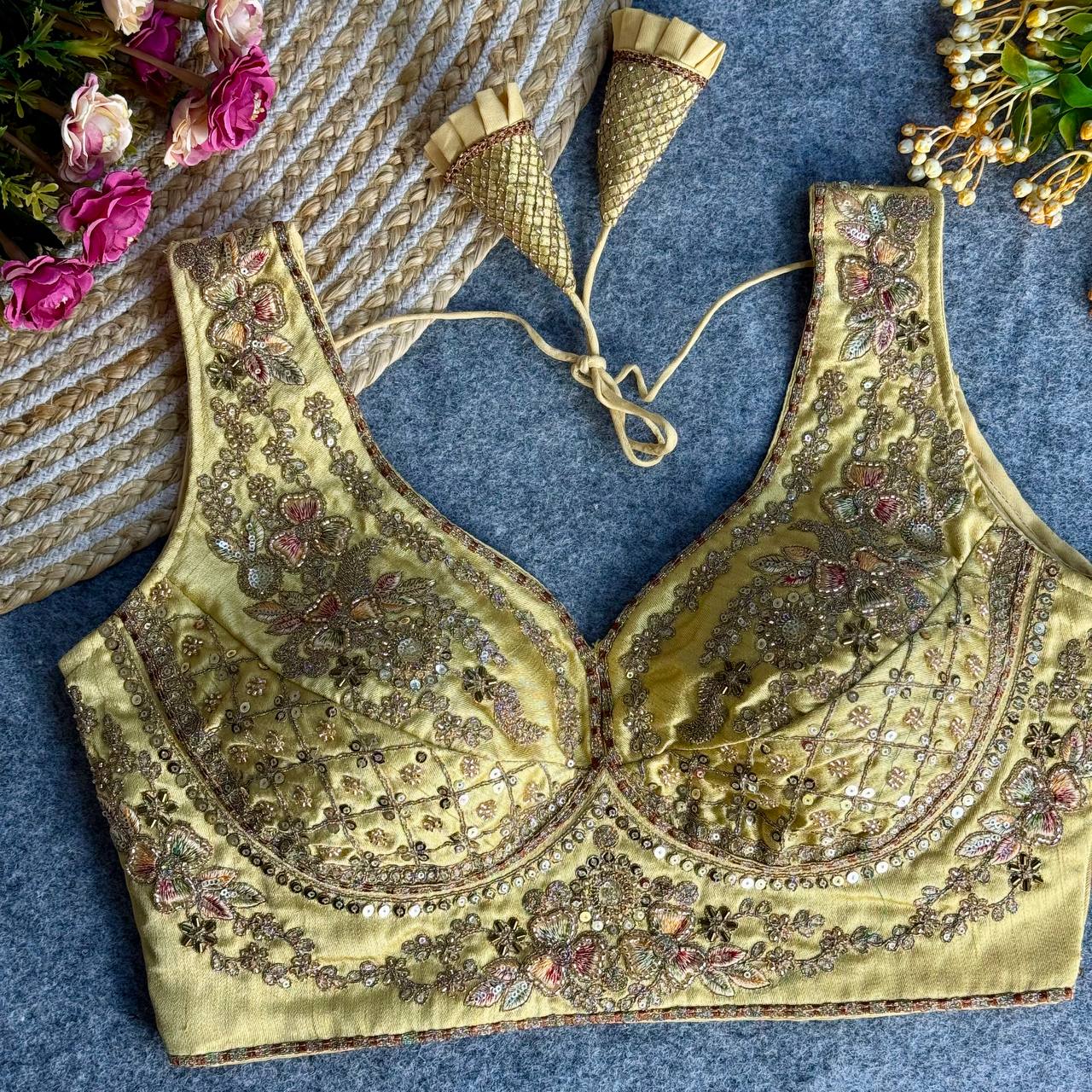 Sabyasachi Neck Bridal Blouse Cream Free Size