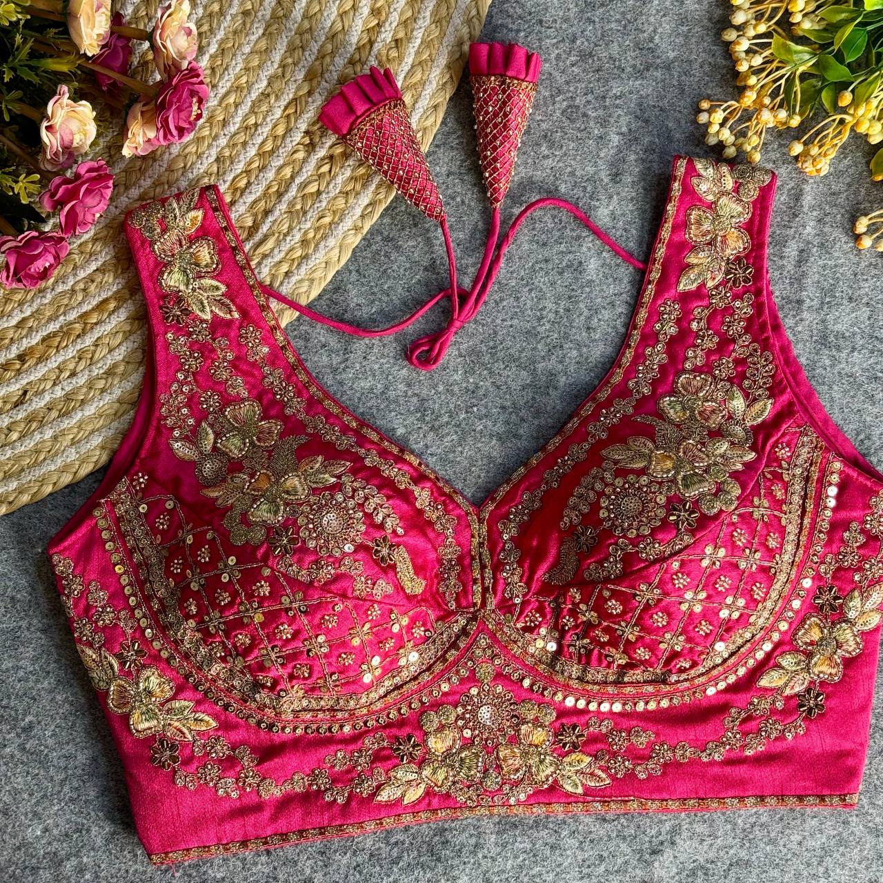 Sabyasachi Neck Bridal Blouse Pink Free Size