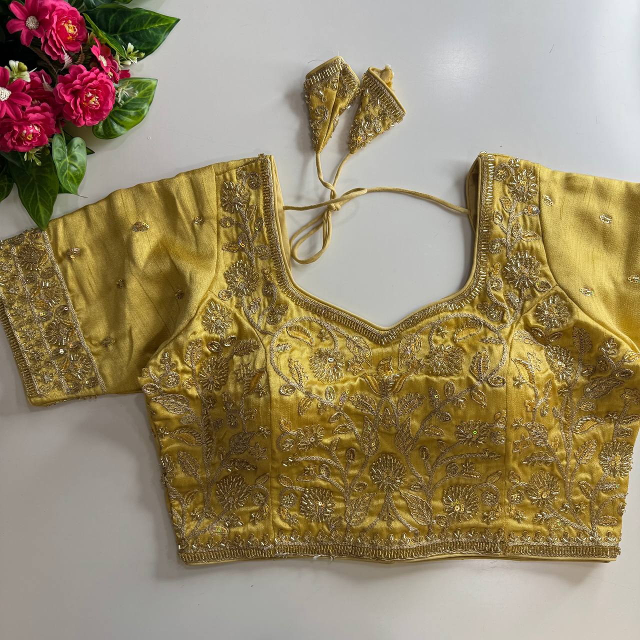 Heavy Stars & Beads Work Bridal Blouse Cream Free Size