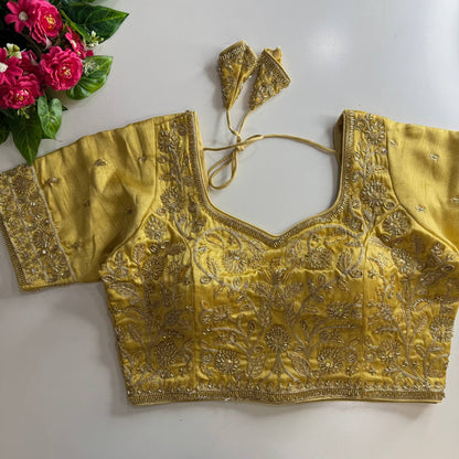 Heavy Stars & Beads Work Bridal Blouse Cream Free Size
