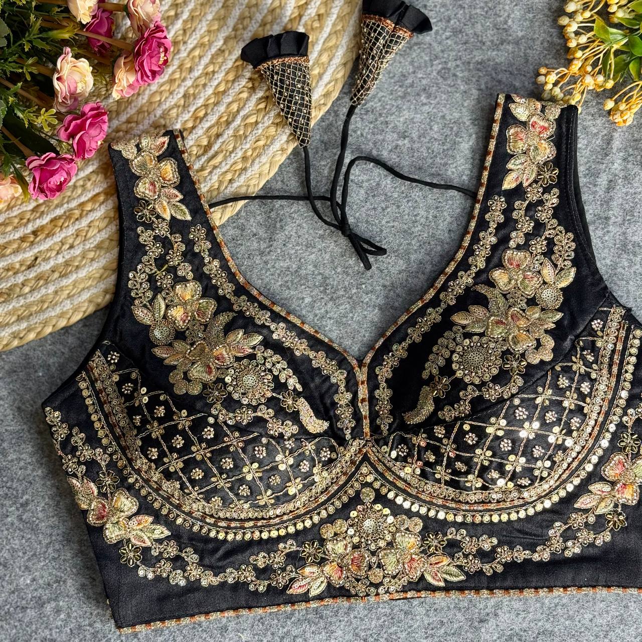 Sabyasachi Neck Bridal Blouse Black Free Size