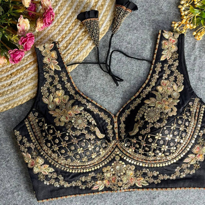 Sabyasachi Neck Bridal Blouse Black Free Size