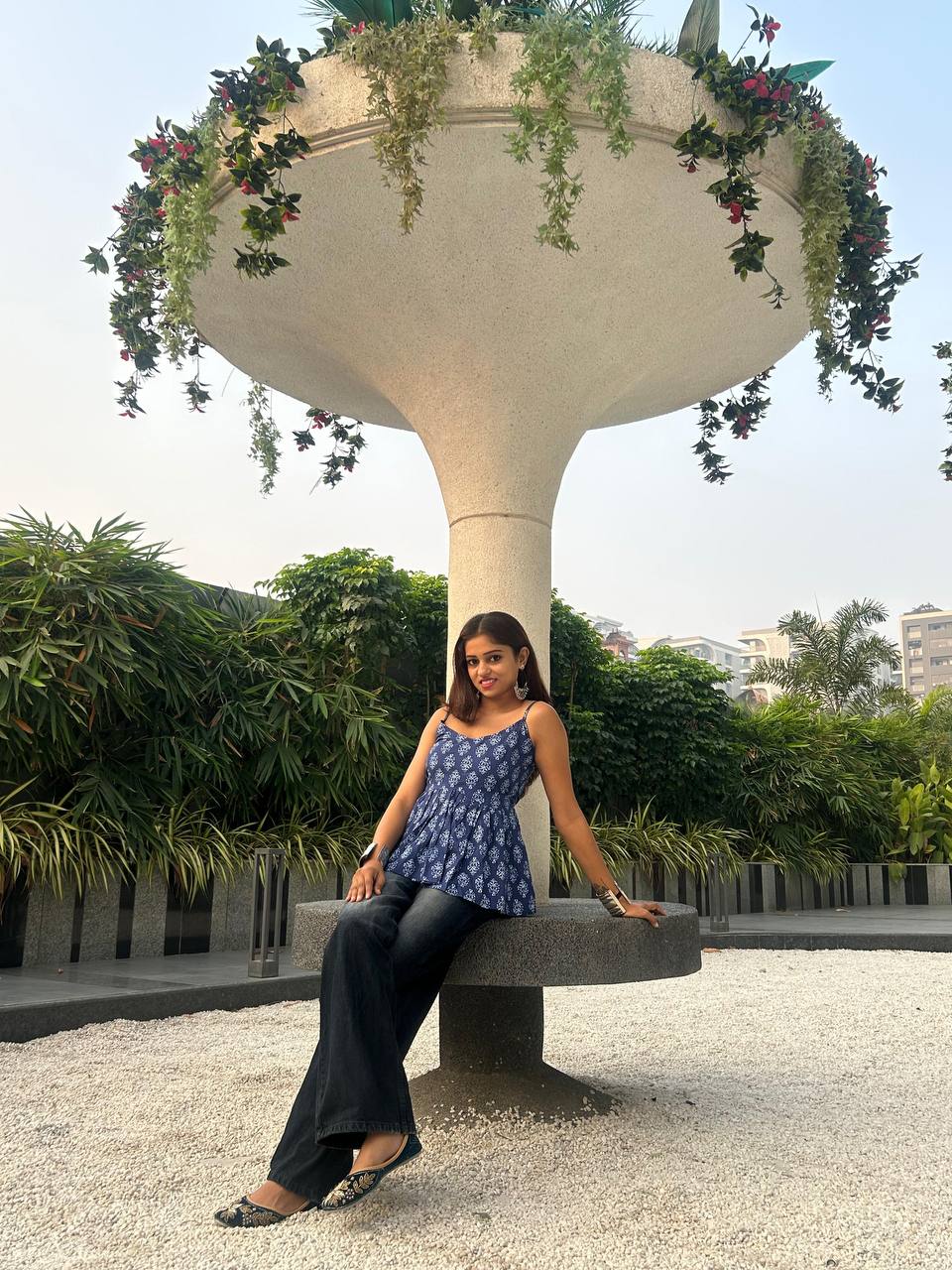 Blue floral cotton short kurti