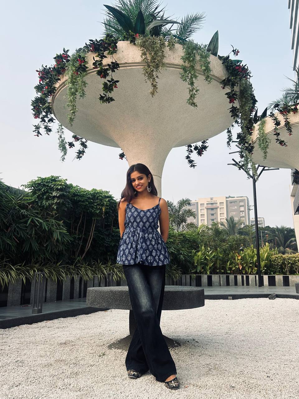 Blue floral cotton short kurti