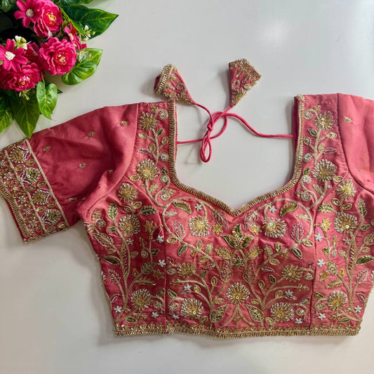 Heavy Stars & Beads Work Bridal Blouse Baby Pink Free Size