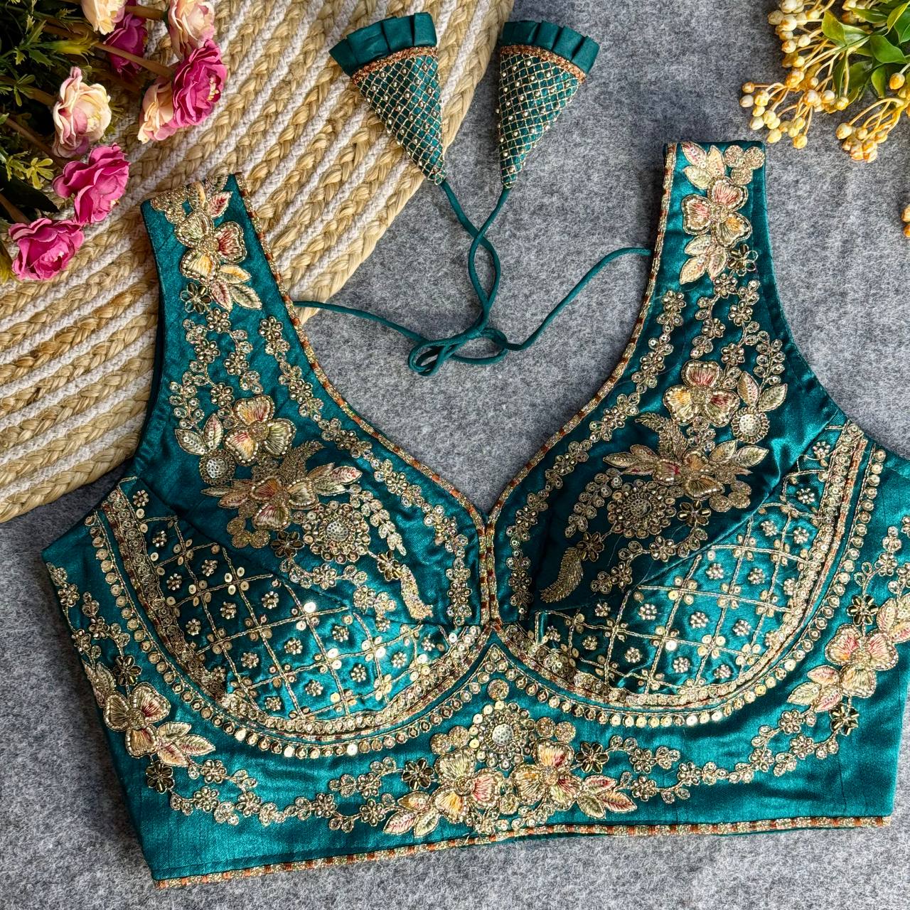 Sabyasachi Neck Bridal Blouse Rama Free Size