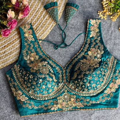 Sabyasachi Neck Bridal Blouse Rama Free Size