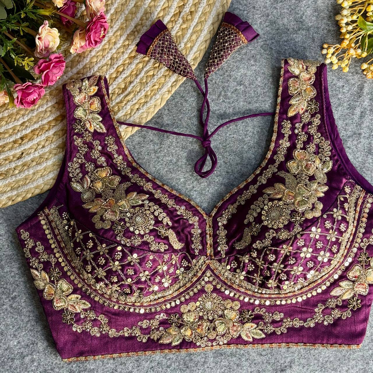 Sabyasachi Neck Bridal Blouse Wine Free Size