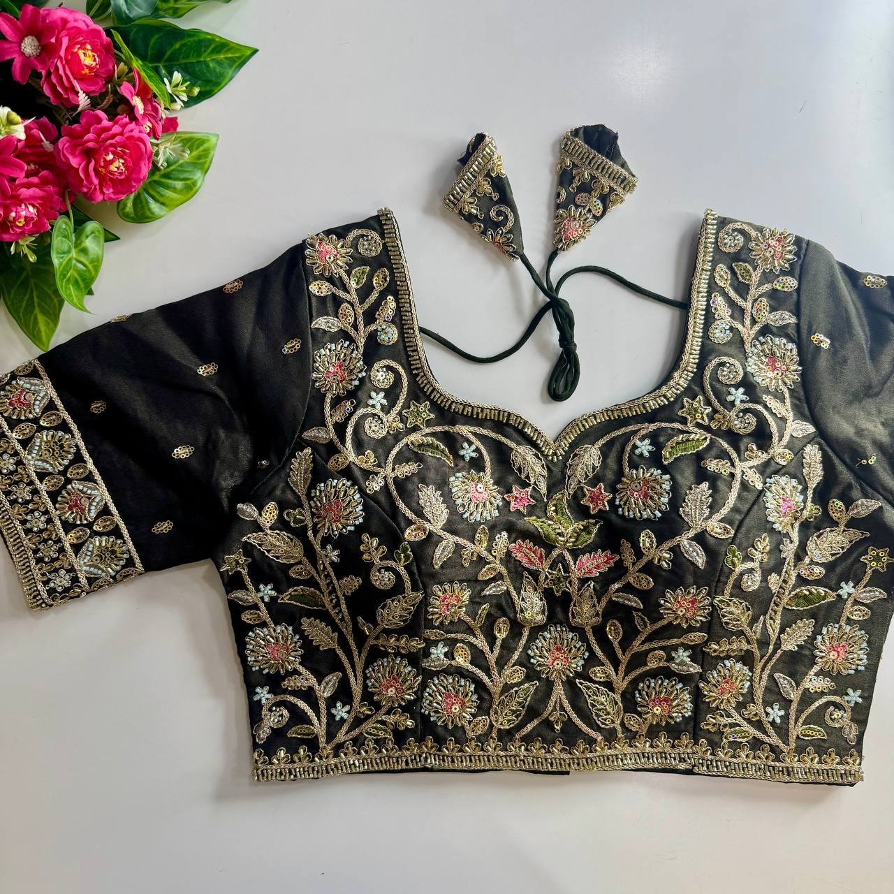 Heavy Stars & Beads Work Bridal Blouse Black Free Size